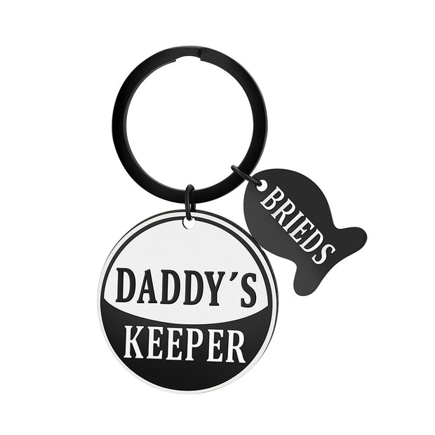 Dad Keychain | Fish Round Pendant | Titanium Steel Gift
