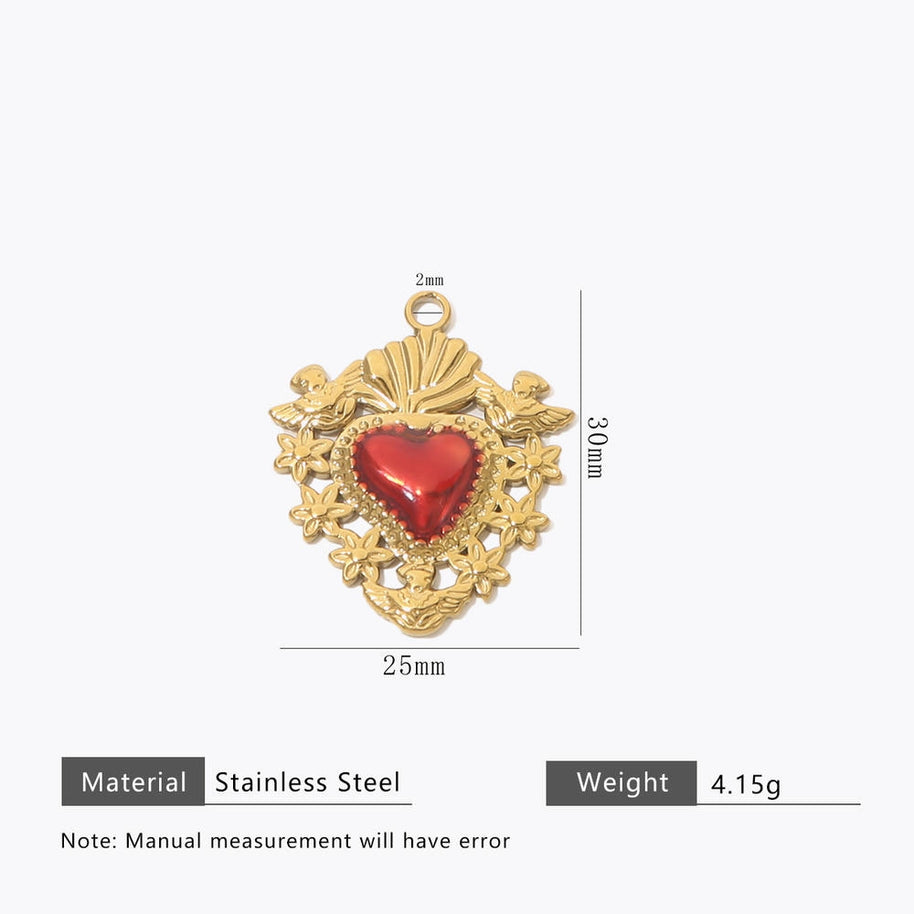 Retro Gold Heart Pendant Steel 18K Gold Plated Multi Style