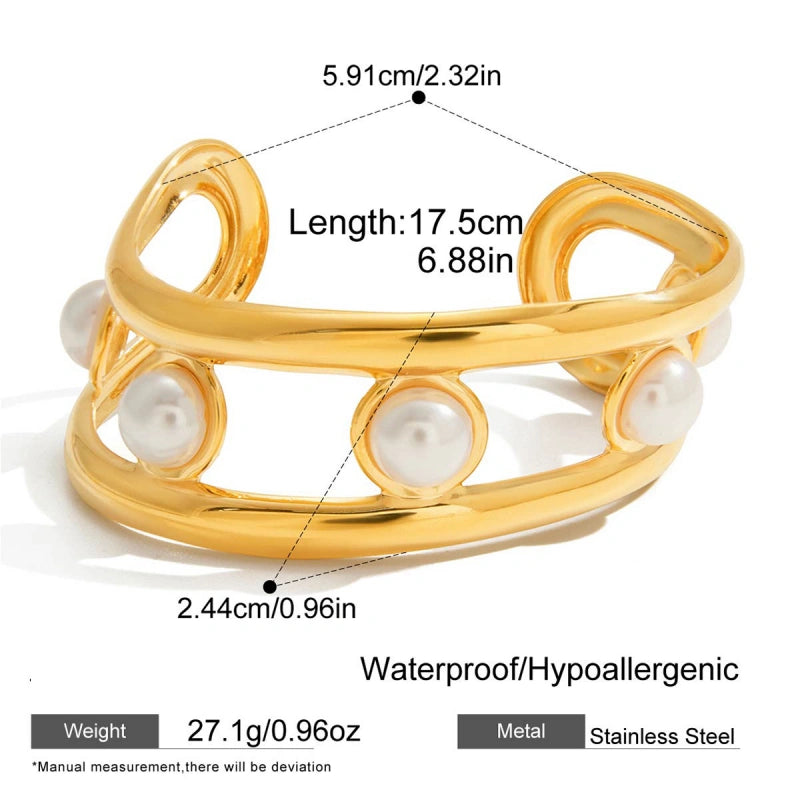 Adjustable Pearl Cuff | Versatile Stainless Steel Bracelet