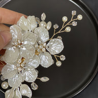 White Shell Bridal Hair Clip | Pearl Wedding Hair Accessory