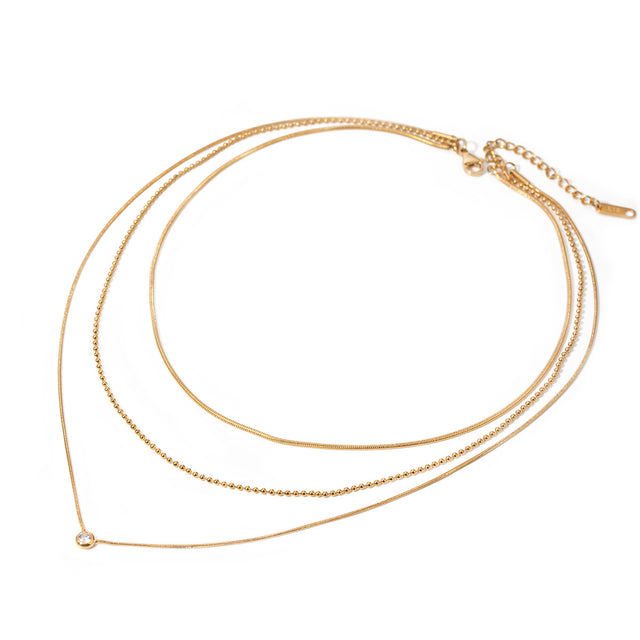 Gold Plated Multi Strand Chain Necklace JXNW2403081