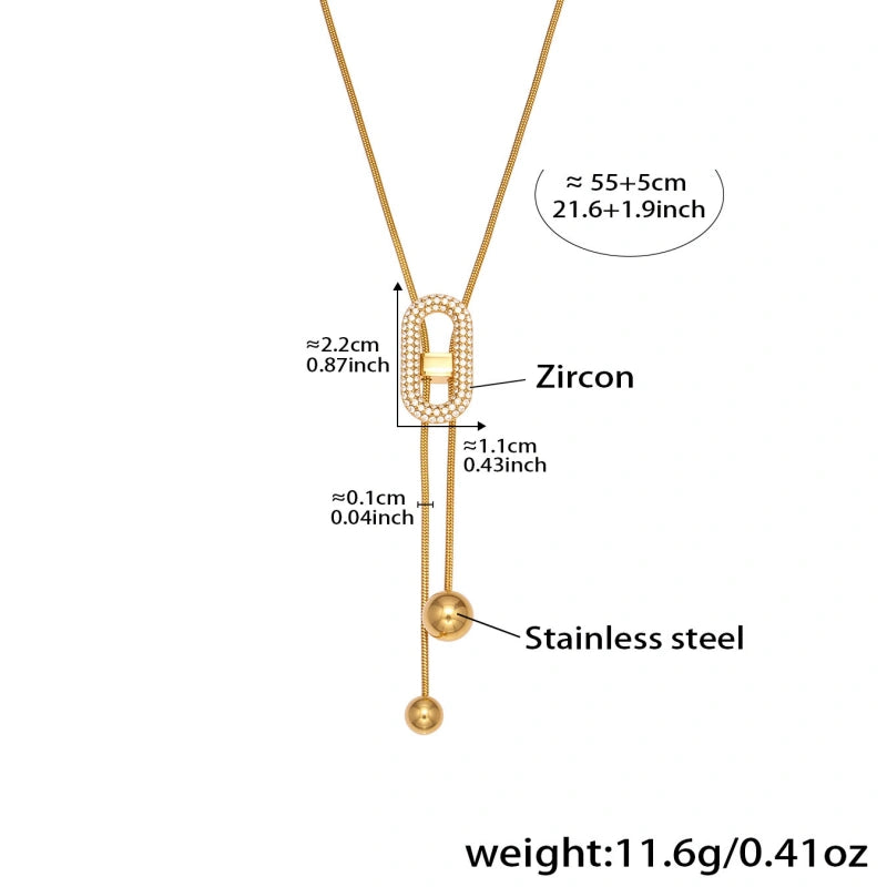 Sliding Fringe Necklace | 18K Gold Plated Zircon Bead Chain