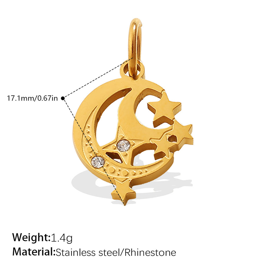 European Sweet Star Moon Heart Pendant Steel Rhinestones