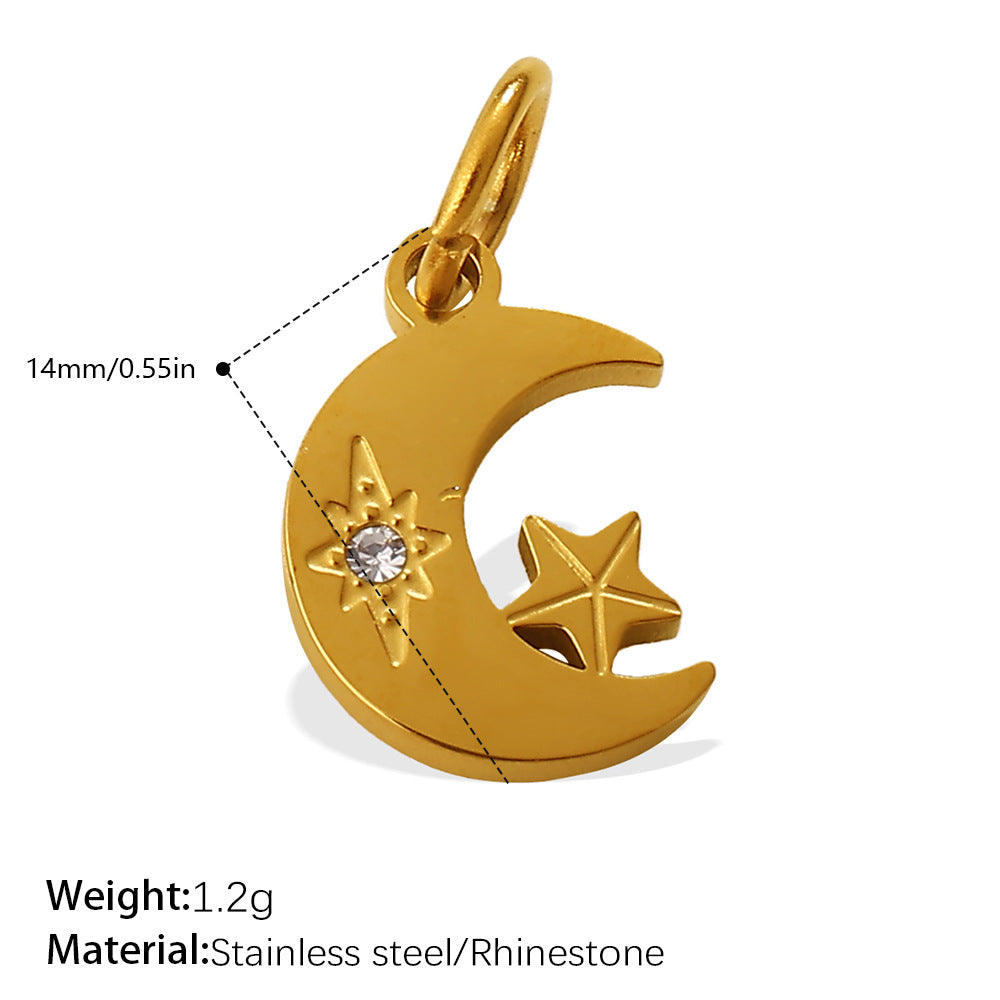 European Sweet Star Moon Heart Pendant Steel Rhinestones