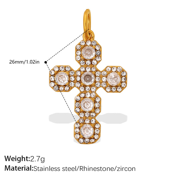 Individuality Key Cross Pendant Steel 18K Gold CZ Multi Style