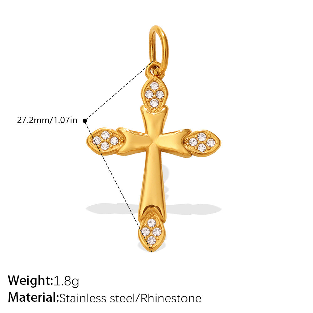 Individuality Key Cross Pendant Steel 18K Gold CZ Multi Style