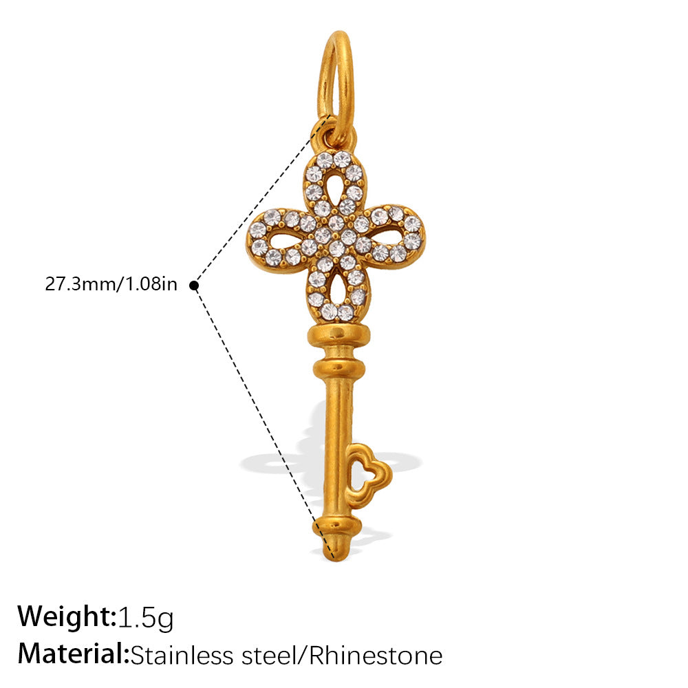 Individuality Key Cross Pendant Steel 18K Gold CZ Multi Style