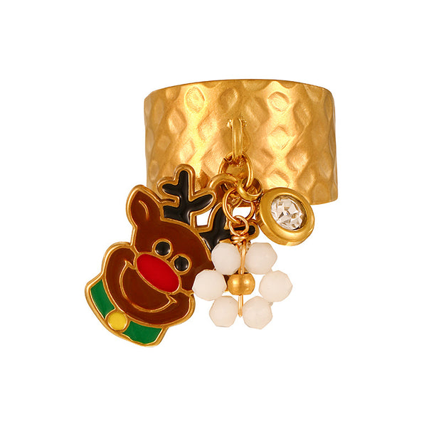 Enamel Christmas Reindeer Band Ring JXQ09954