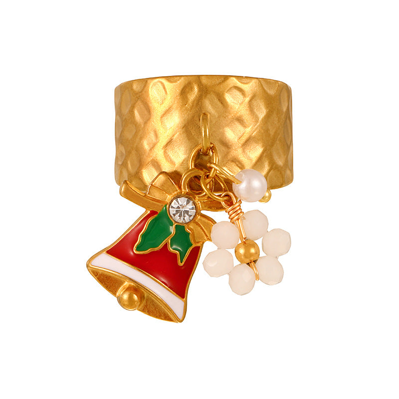 Enamel Christmas Bells Flower Band Ring JXQ09956
