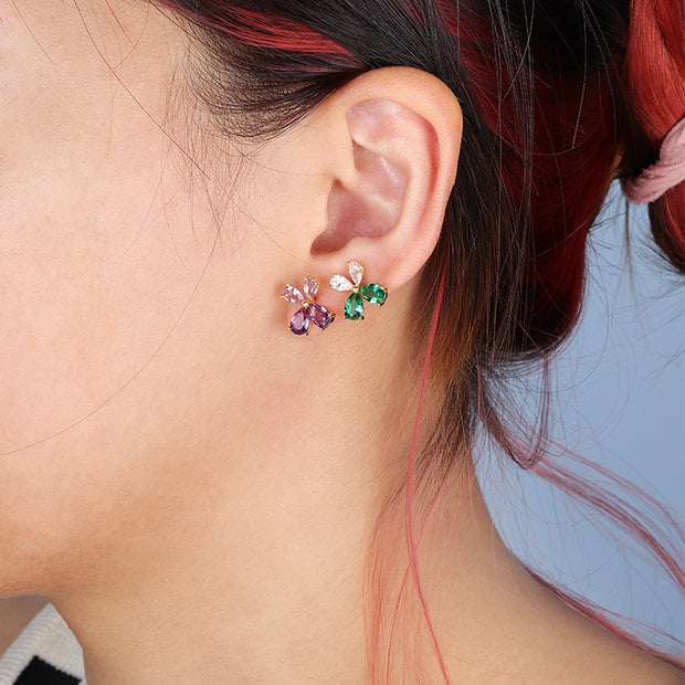 Created Emerald Gemstone Flower Earring