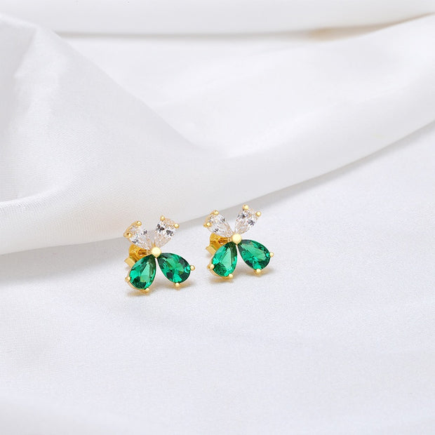 Created Emerald Gemstone Flower Earring