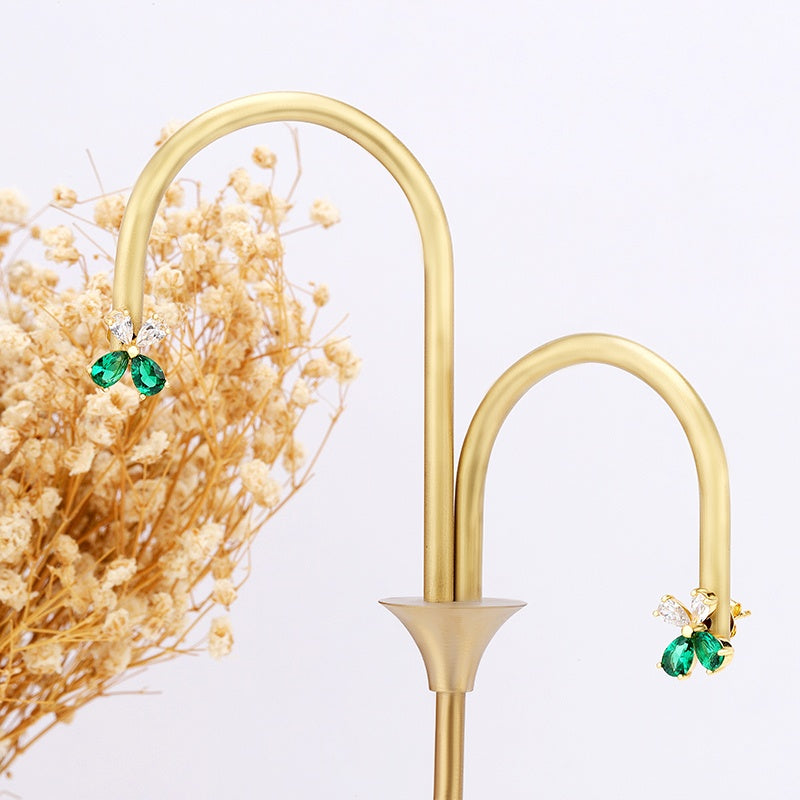 Created Emerald Gemstone Flower Earring