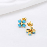 Synthetic Turquoise Gemstone Flower Stud Earrings