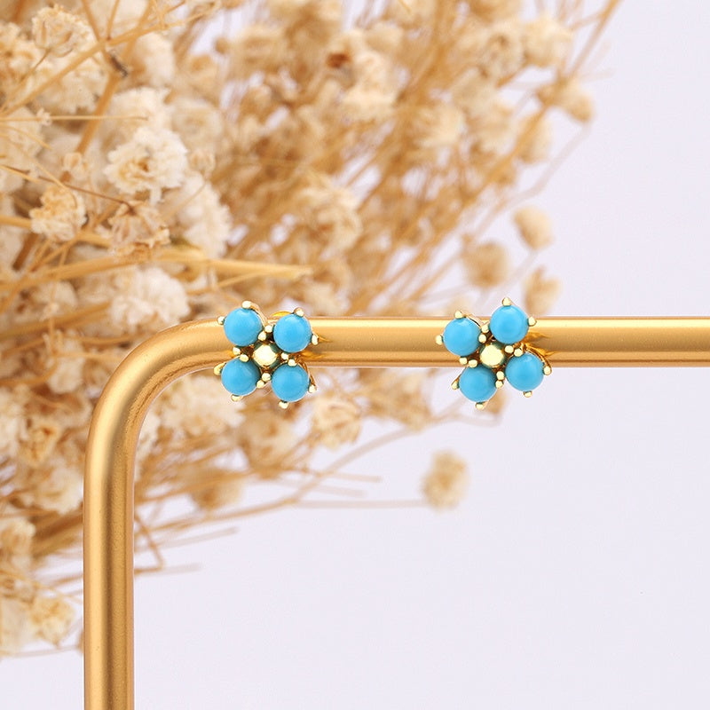 Synthetic Turquoise Gemstone Flower Stud Earrings