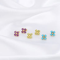 Amethyst Gemstone Flower Stud Earrings