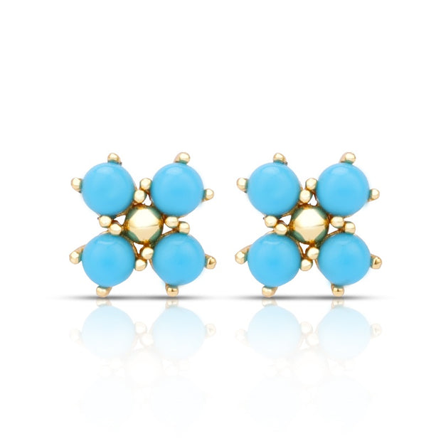 Synthetic Turquoise Gemstone Flower Stud Earrings
