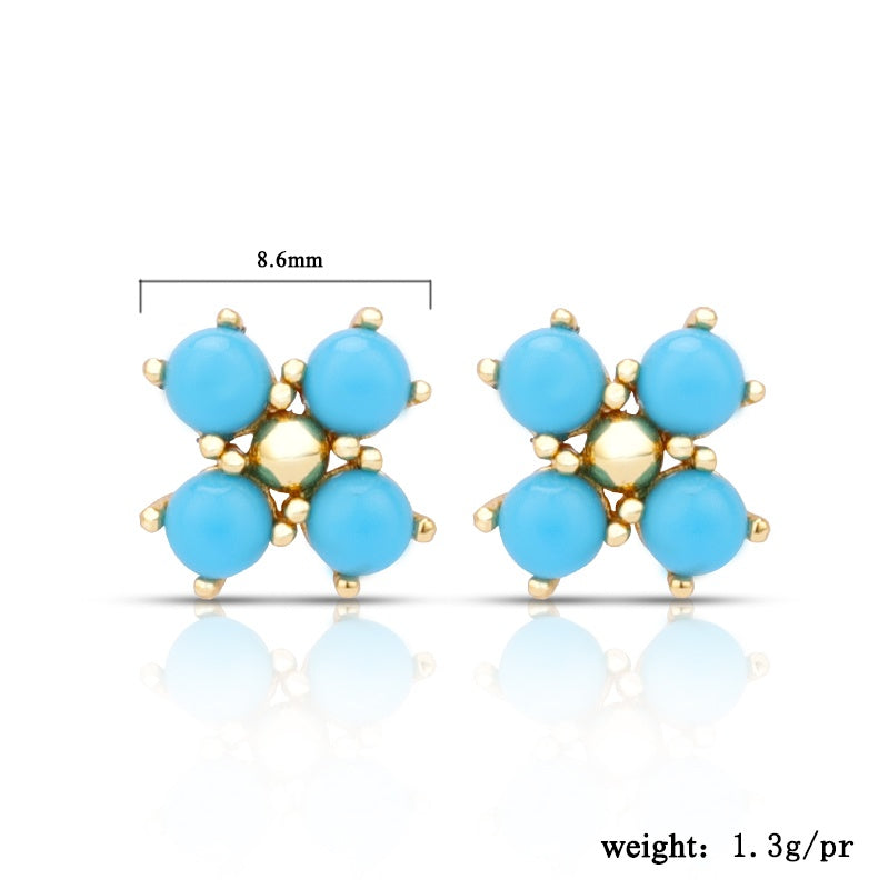 Synthetic Turquoise Gemstone Flower Stud Earrings