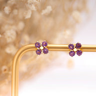 Amethyst Gemstone Flower Stud Earrings