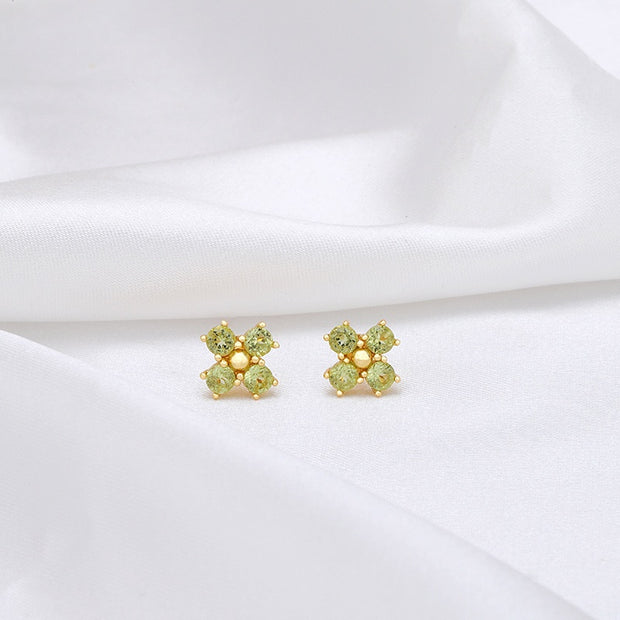 Peridot Gemstone Flower Stud Earrings