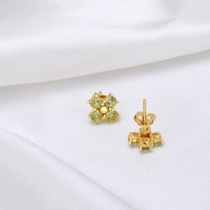 Peridot Gemstone Flower Stud Earrings
