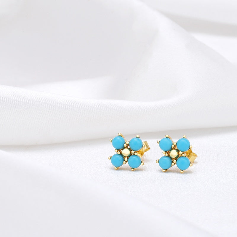Synthetic Turquoise Gemstone Flower Stud Earrings