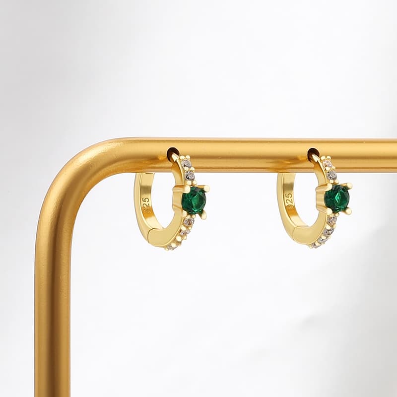 Green CZ Hoop Earrings
