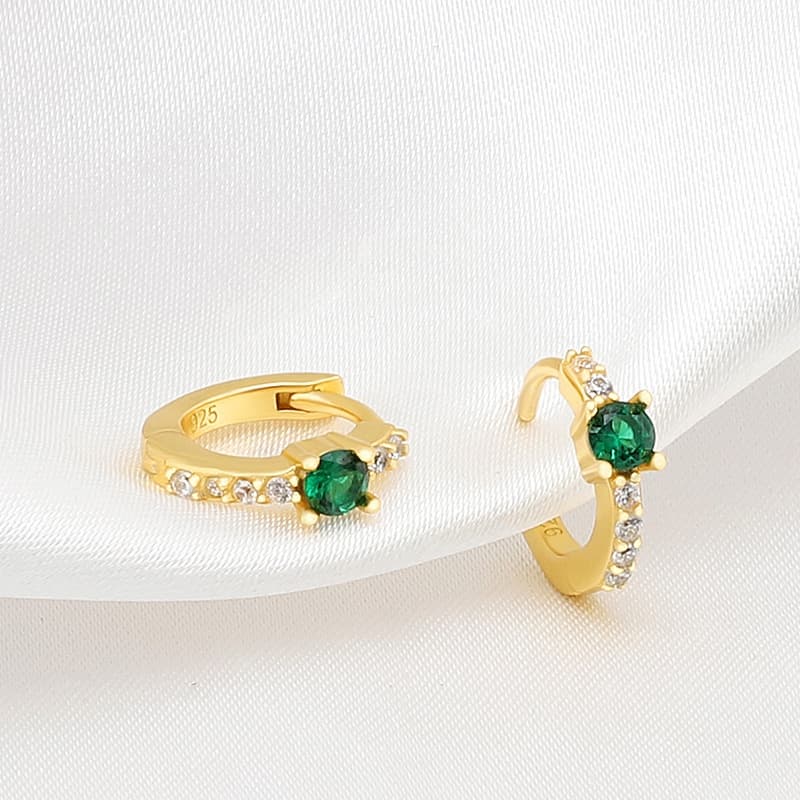 Green CZ Hoop Earrings