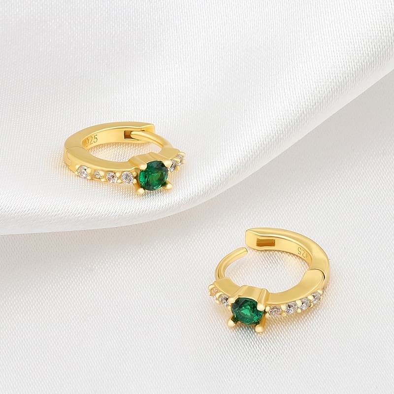 Green CZ Hoop Earrings
