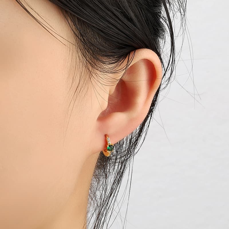 Green CZ Hoop Earrings