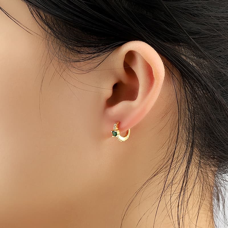 Green CZ Hoop Earrings