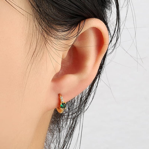 Green CZ Hoop Earrings
