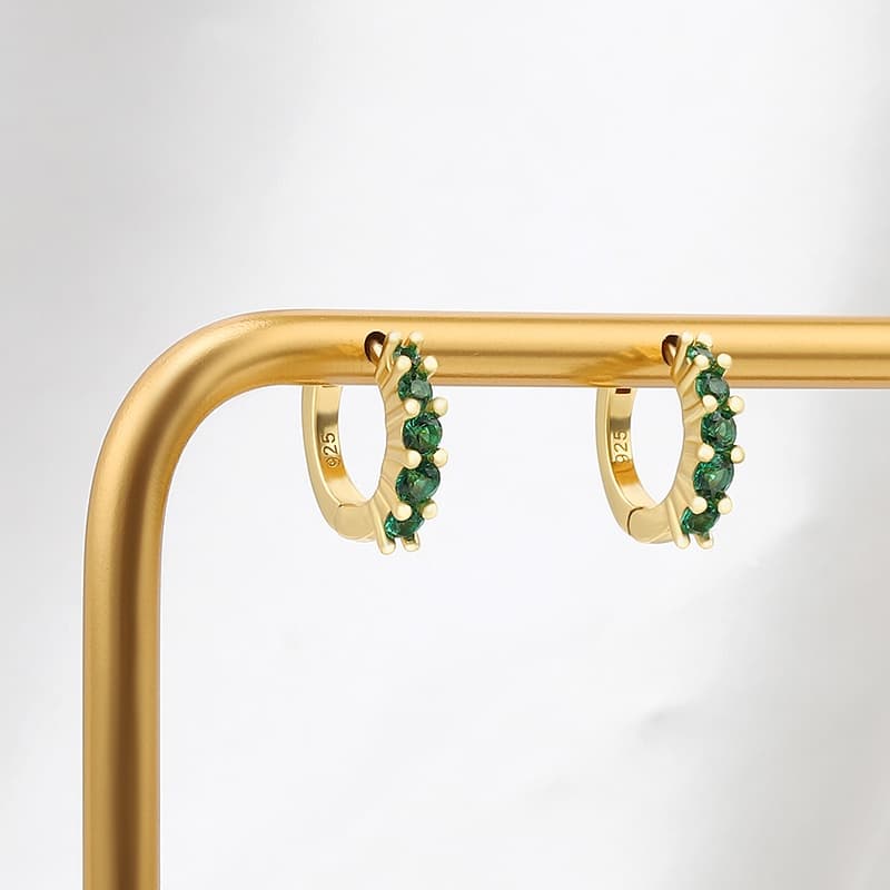 Green CZ Dainty Hoop Earrings
