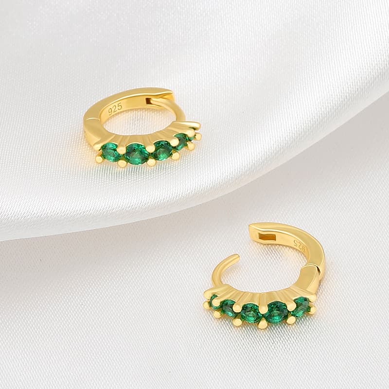 Green CZ Dainty Hoop Earrings