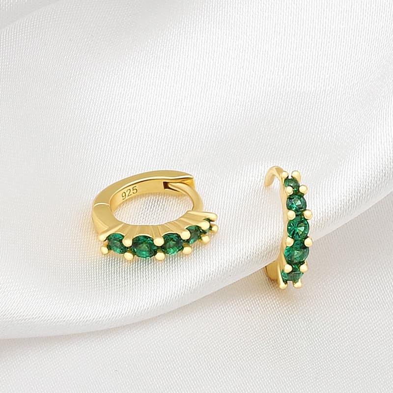 Green CZ Dainty Hoop Earrings