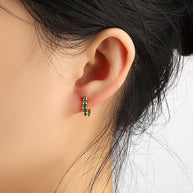 Green CZ Dainty Hoop Earrings
