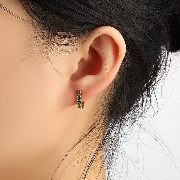 Green CZ Dainty Hoop Earrings