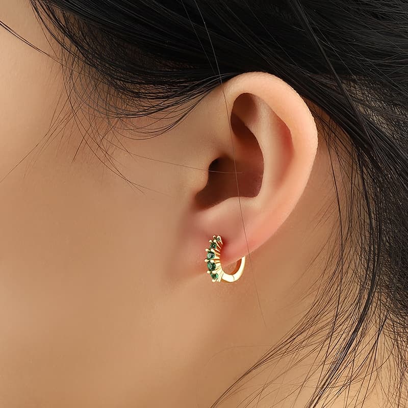 Green CZ Dainty Hoop Earrings