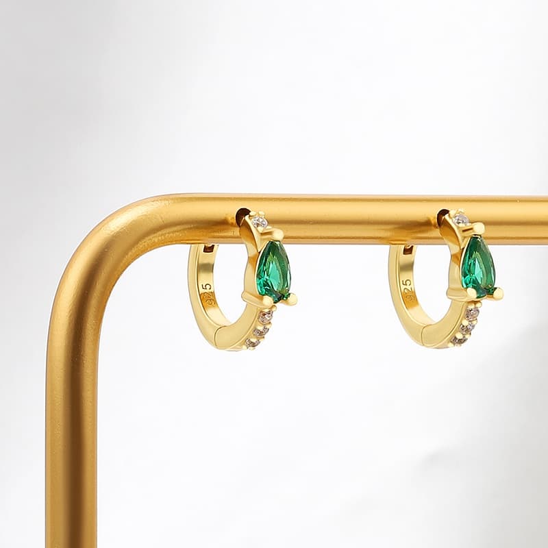 Pear Green CZ Hoop Earrings