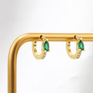 Pear Green CZ Hoop Earrings
