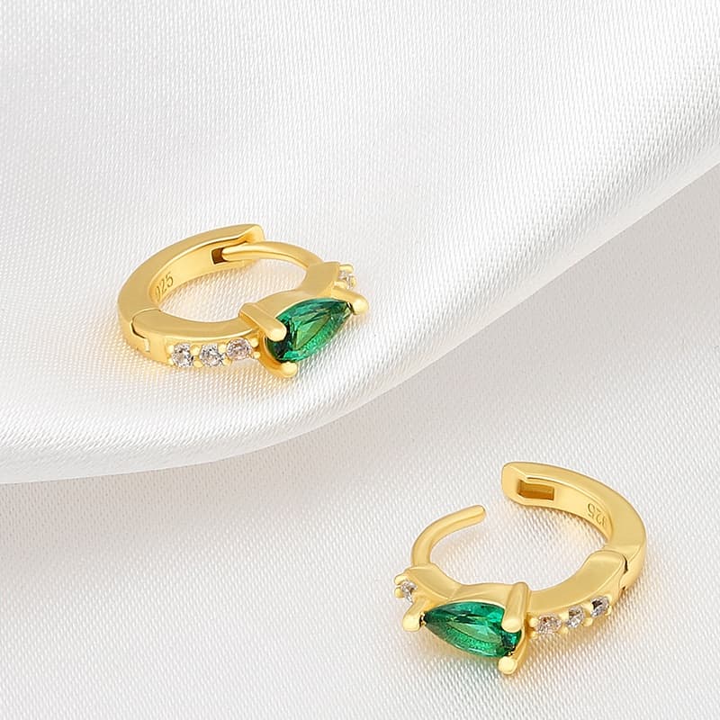Pear Green CZ Hoop Earrings