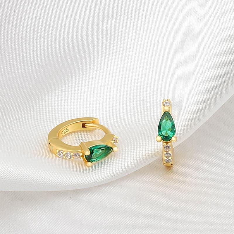 Pear Green CZ Hoop Earrings
