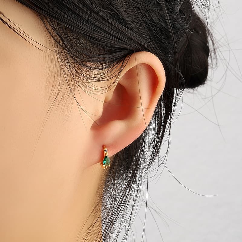 Pear Green CZ Hoop Earrings