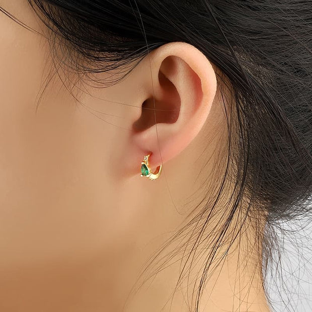 Pear Green CZ Hoop Earrings
