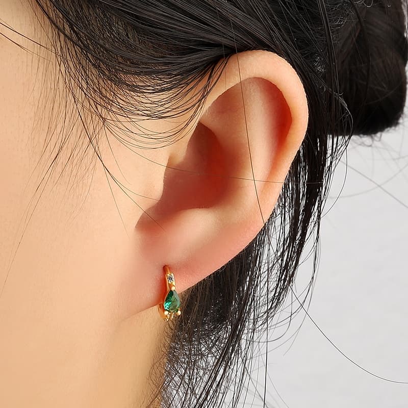 Pear Green CZ Hoop Earrings