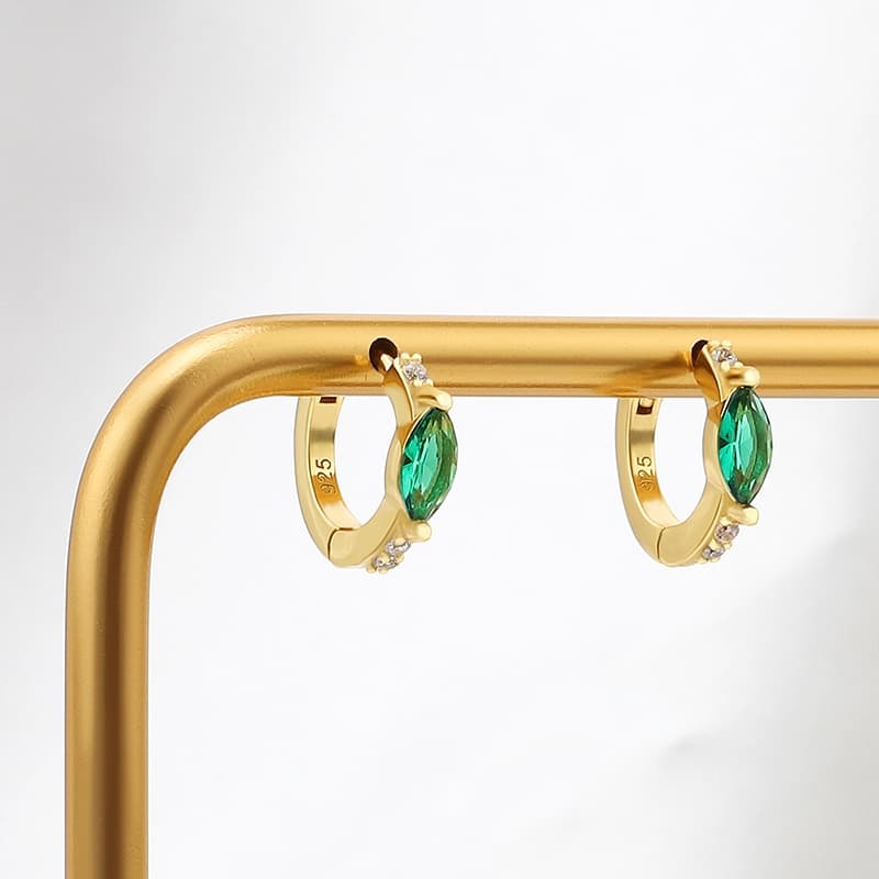 Marquise Green CZ Hoop Earrings