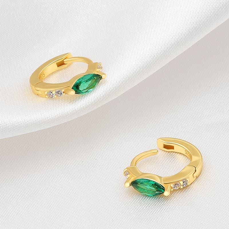 Marquise Green CZ Hoop Earrings