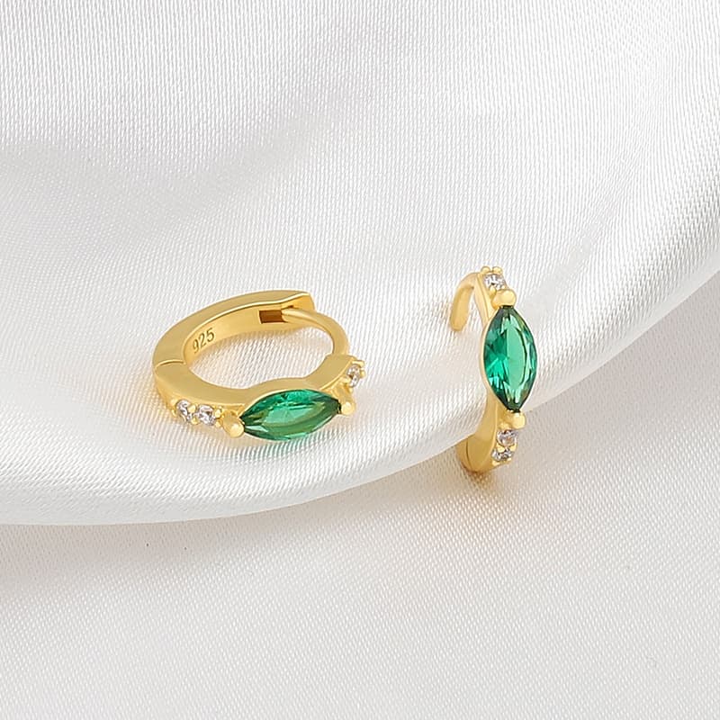 Marquise Green CZ Hoop Earrings