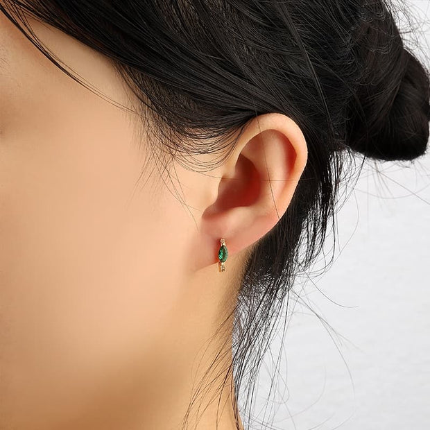 Marquise Green CZ Hoop Earrings