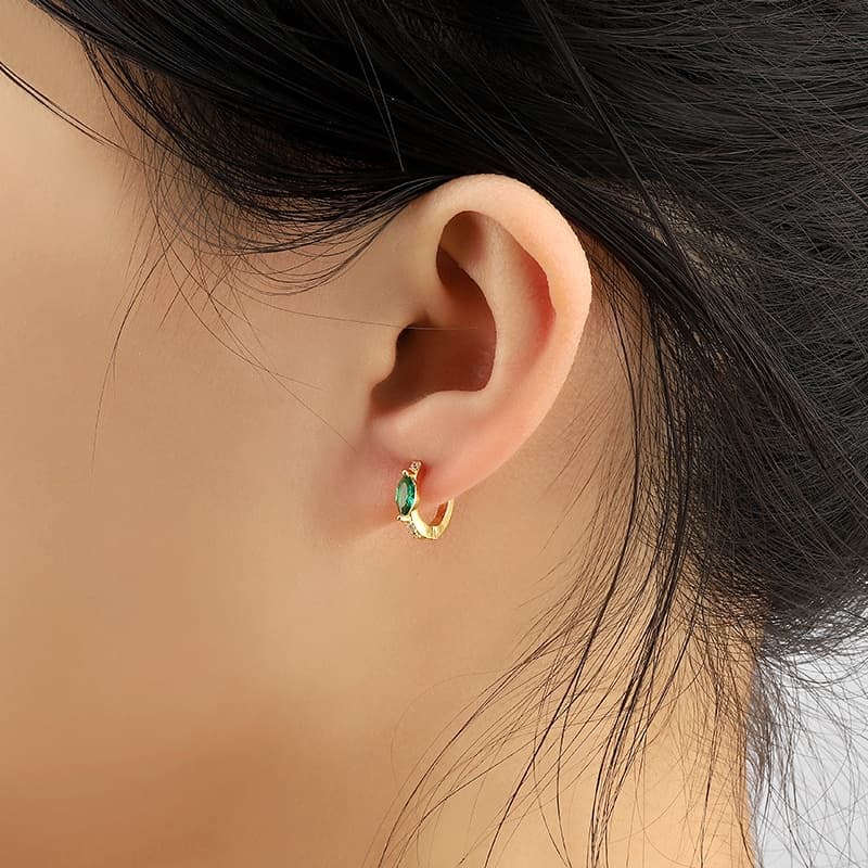 Marquise Green CZ Hoop Earrings