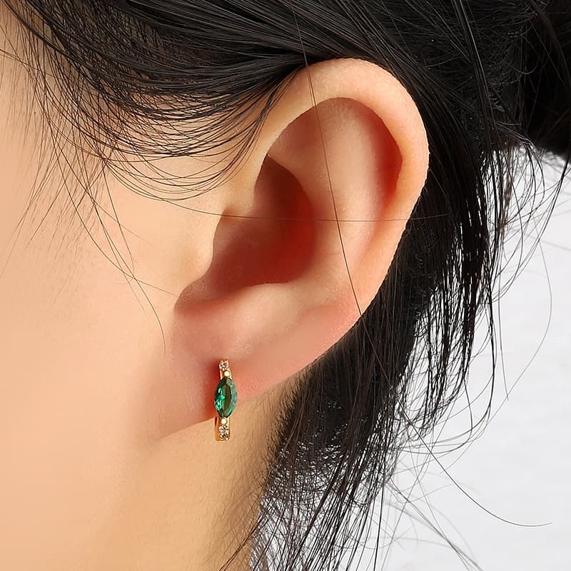 Marquise Green CZ Hoop Earrings